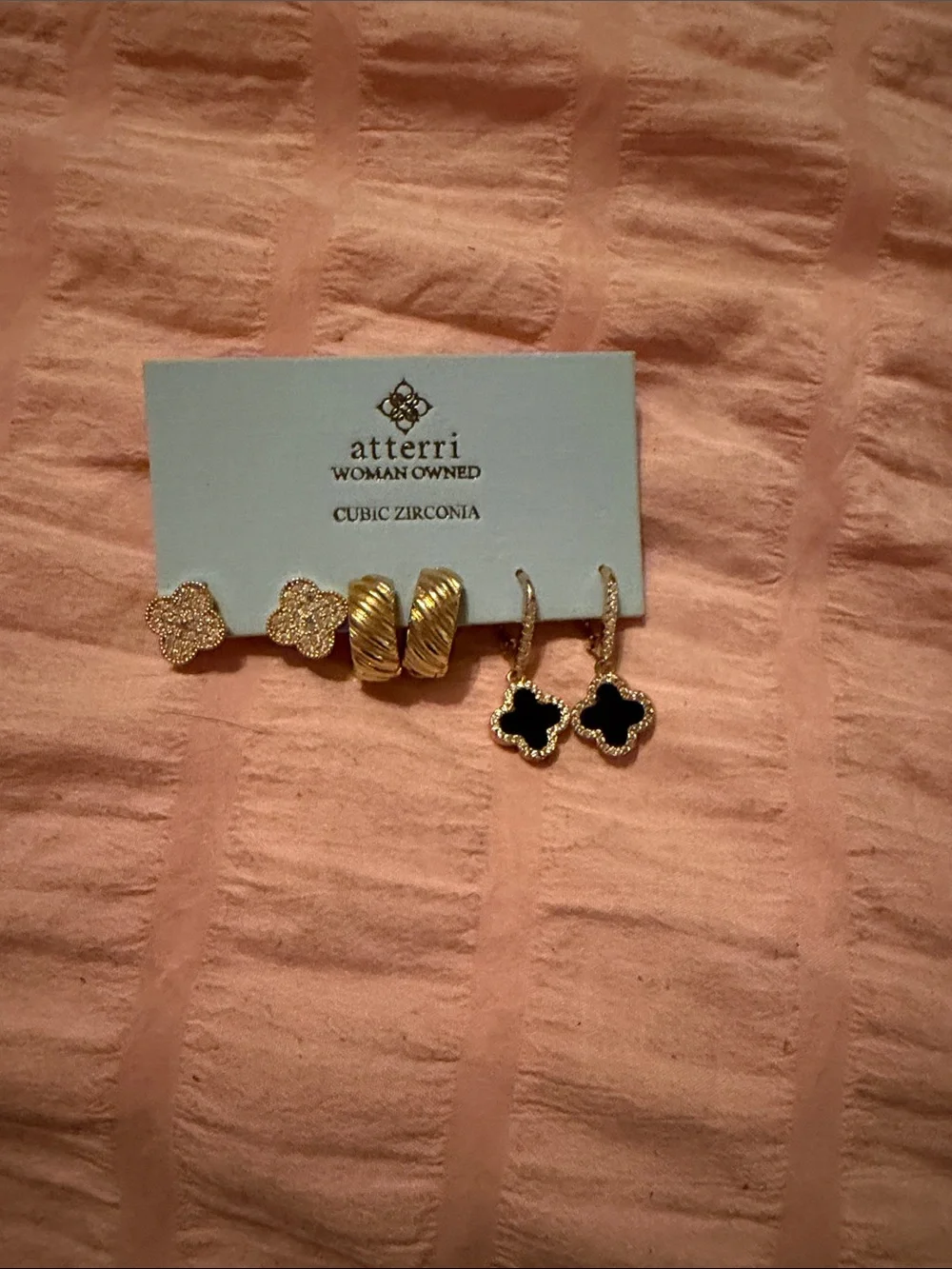 Gold and Black Clover Cubic Zirconia Earring Set